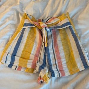 Striped Linen Shorts with Tie